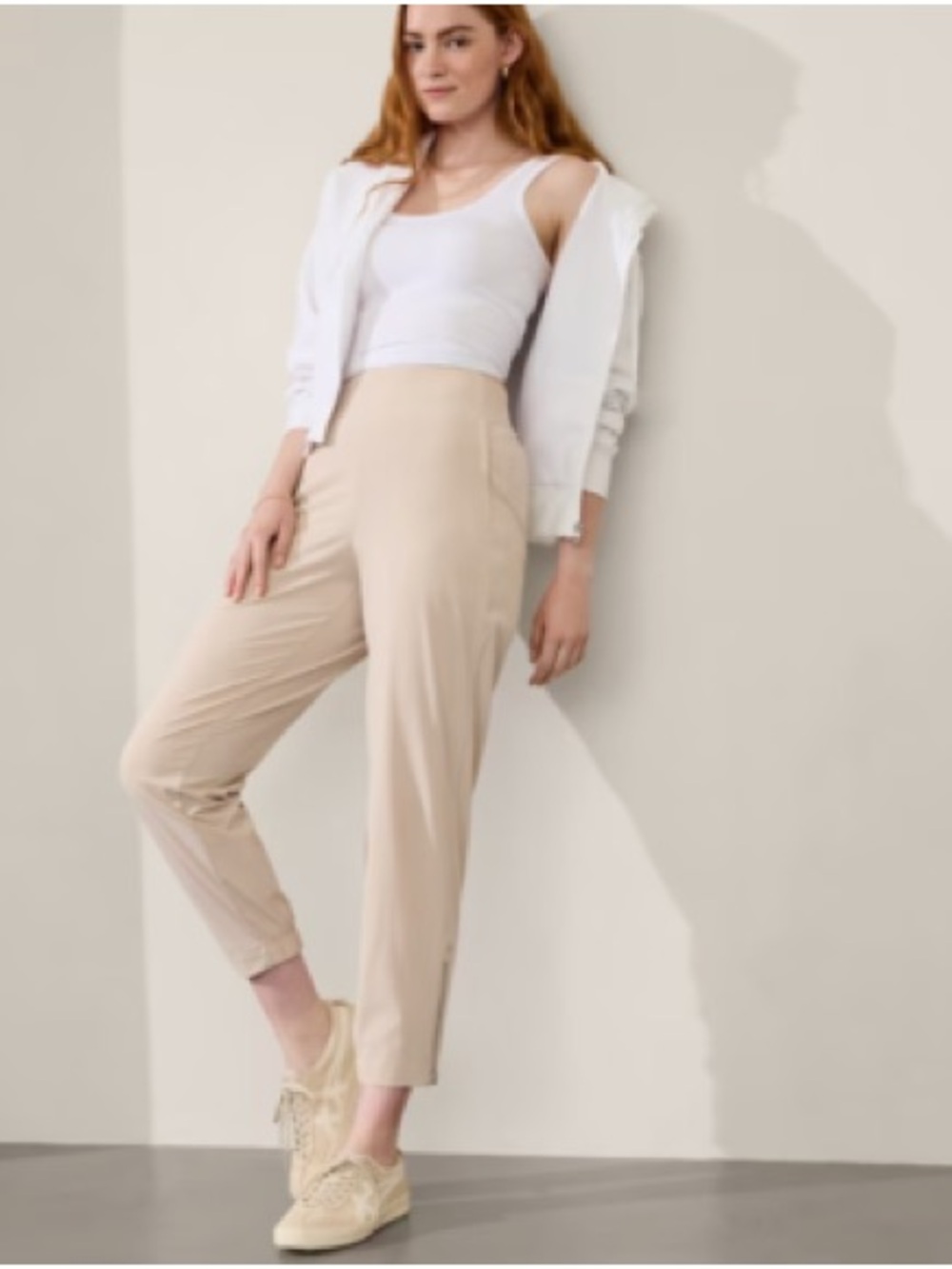 Athleta Brooklyn Zip Ankle Jogger Pants size 0 Light beige